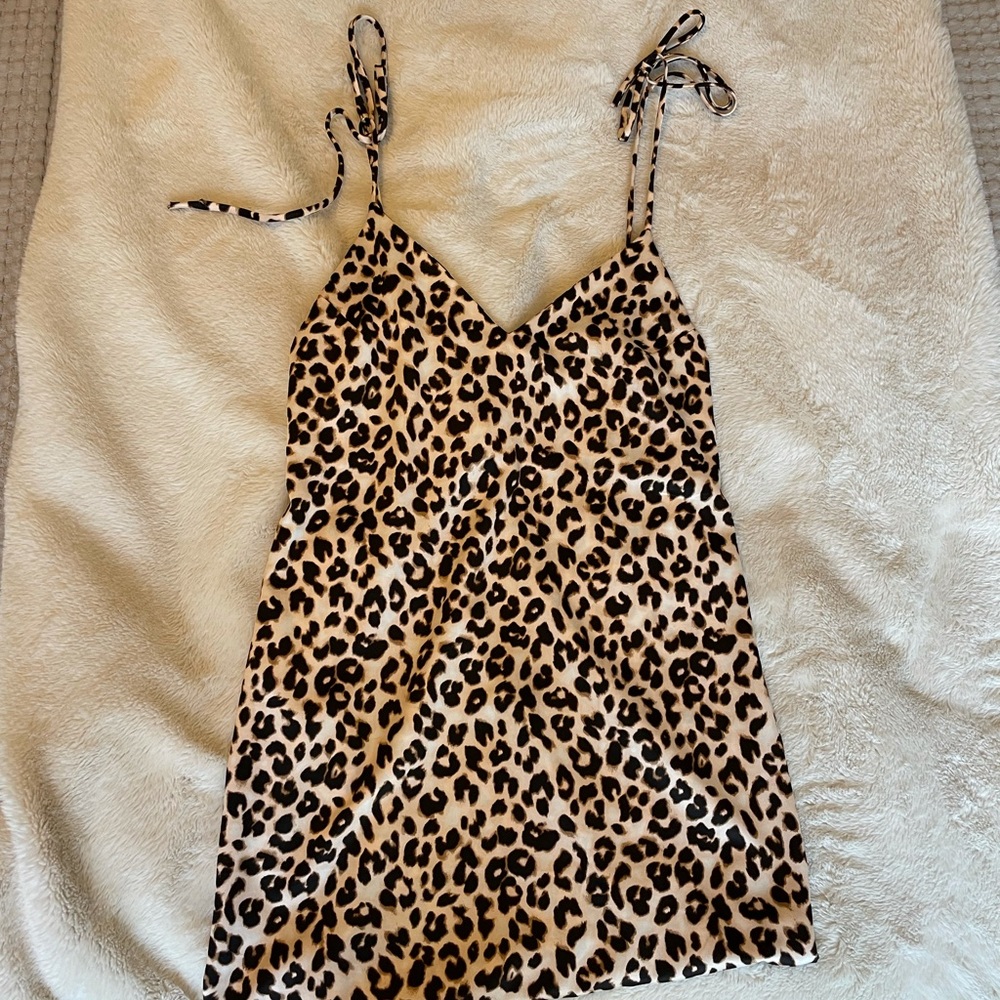 Leopard print slip dress with ties